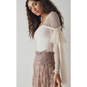 Intimately Free People Women's Med Tongue Tied Bow Bodysuit Ivory Lace Bridal